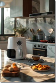 Minimalist. Clean. A realistic photograph of a teenage boy using an air fryer in a pastel-toned kitchen. The scene captures maximum detail and quality, with beautiful light and a minimalist design --ar 2:3 --style raw --stylize 300 Job ID: f9b7baba-0689-4188-9b6b-6c4b2674d64c